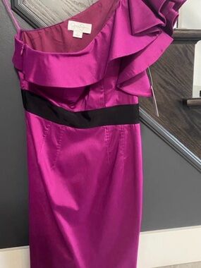 Jessica Simpson One-Shoulder Fuchsia Dress with Black Waistband